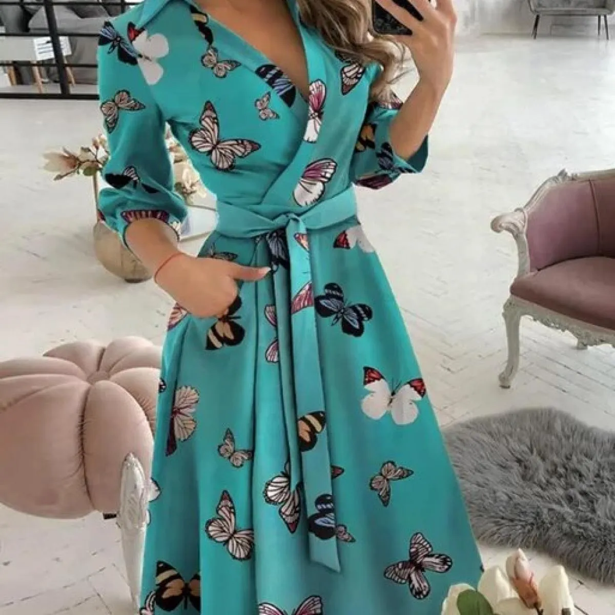 Abito da donna elegante con spalle scoperte 2022 Abito autunno e inverno con allacciatura a linea Abito da donna casual con scol