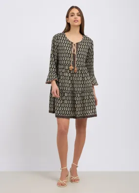 Abito in cotone con ricami e filo lurex donna