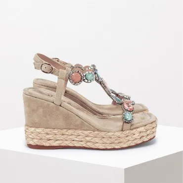  ALMA EN PENA Sandalo Zeppa in camoscio Col. Beige