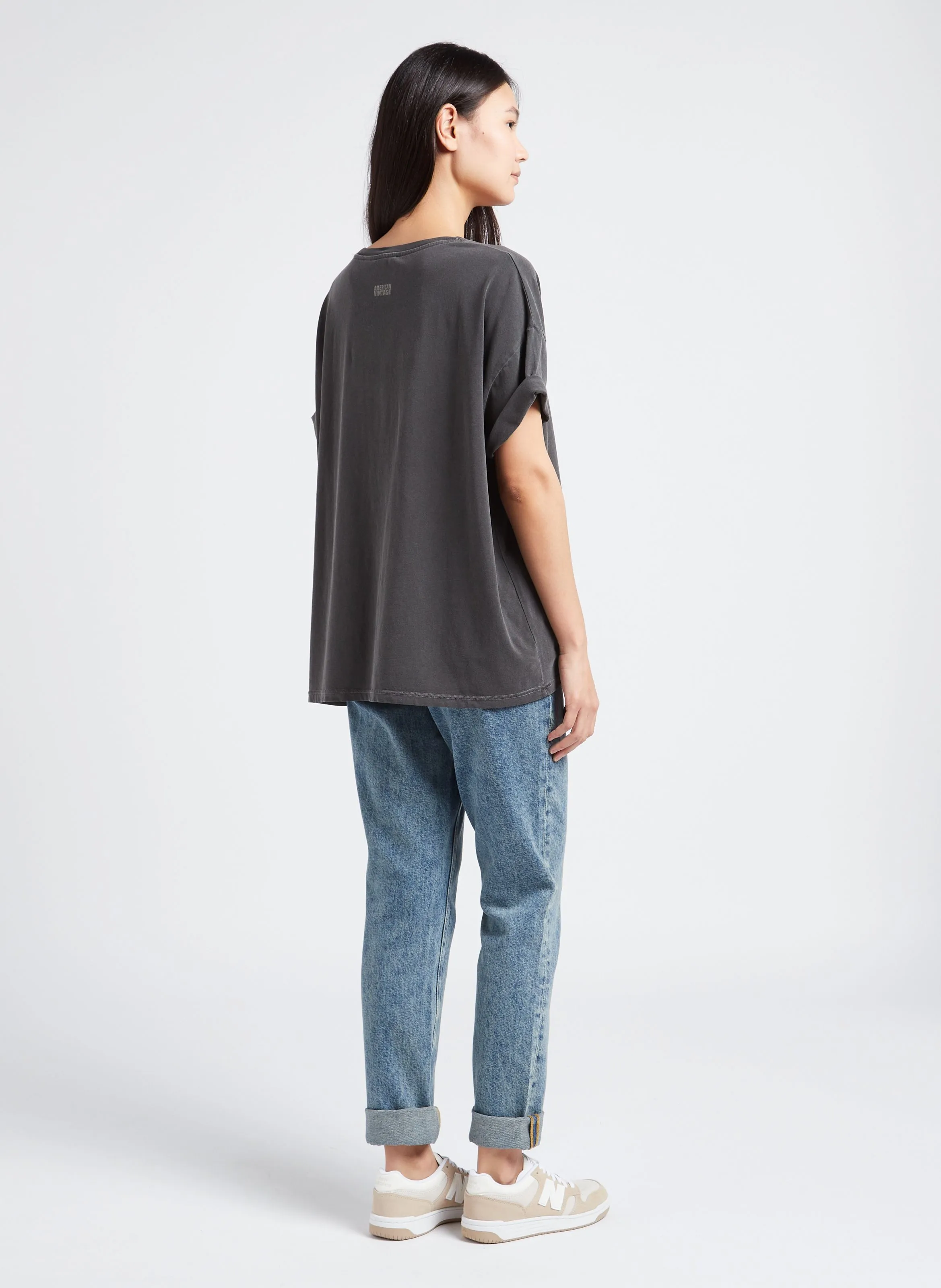  AMERICAN VINTAGE   PYMAZ - T-shirt oversize scollo tondo in misto cotone | Grigio