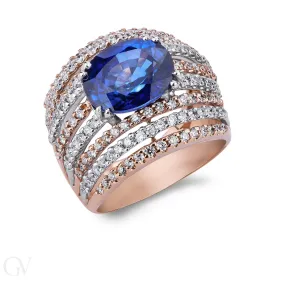 Anello fascia in Oro Bianco e Rosa 18k con Zaffiro blu e Diamanti