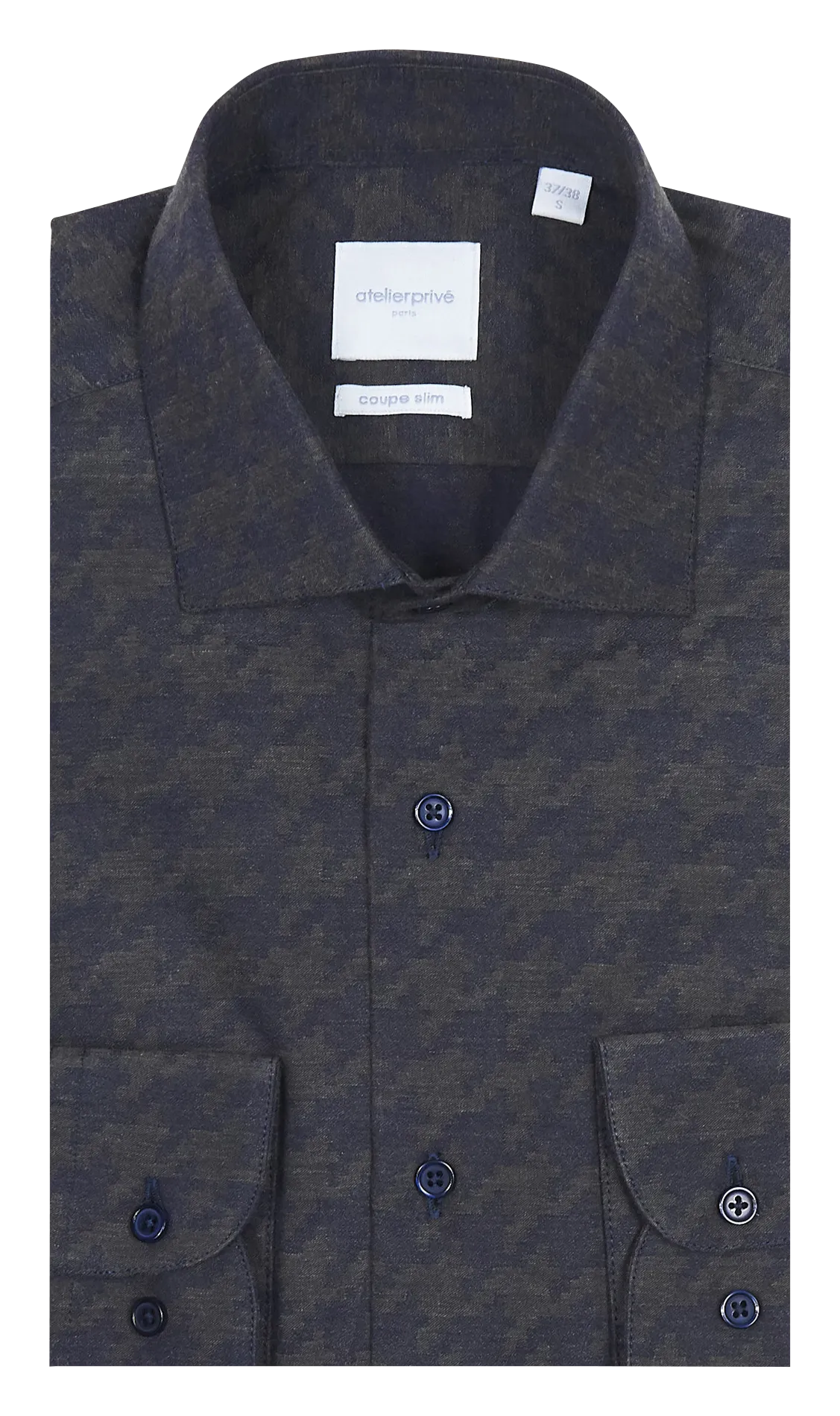  ATELIER PRIVE   Camicia collo classico slim fit motivo jacquard in cotone | Grigio