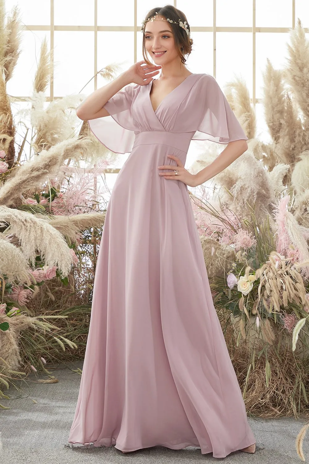 Blush Batwing Maniche Chiffon Sposa Abito