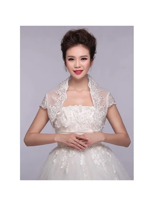 Coprispalle da sposa in organza a maniche corte