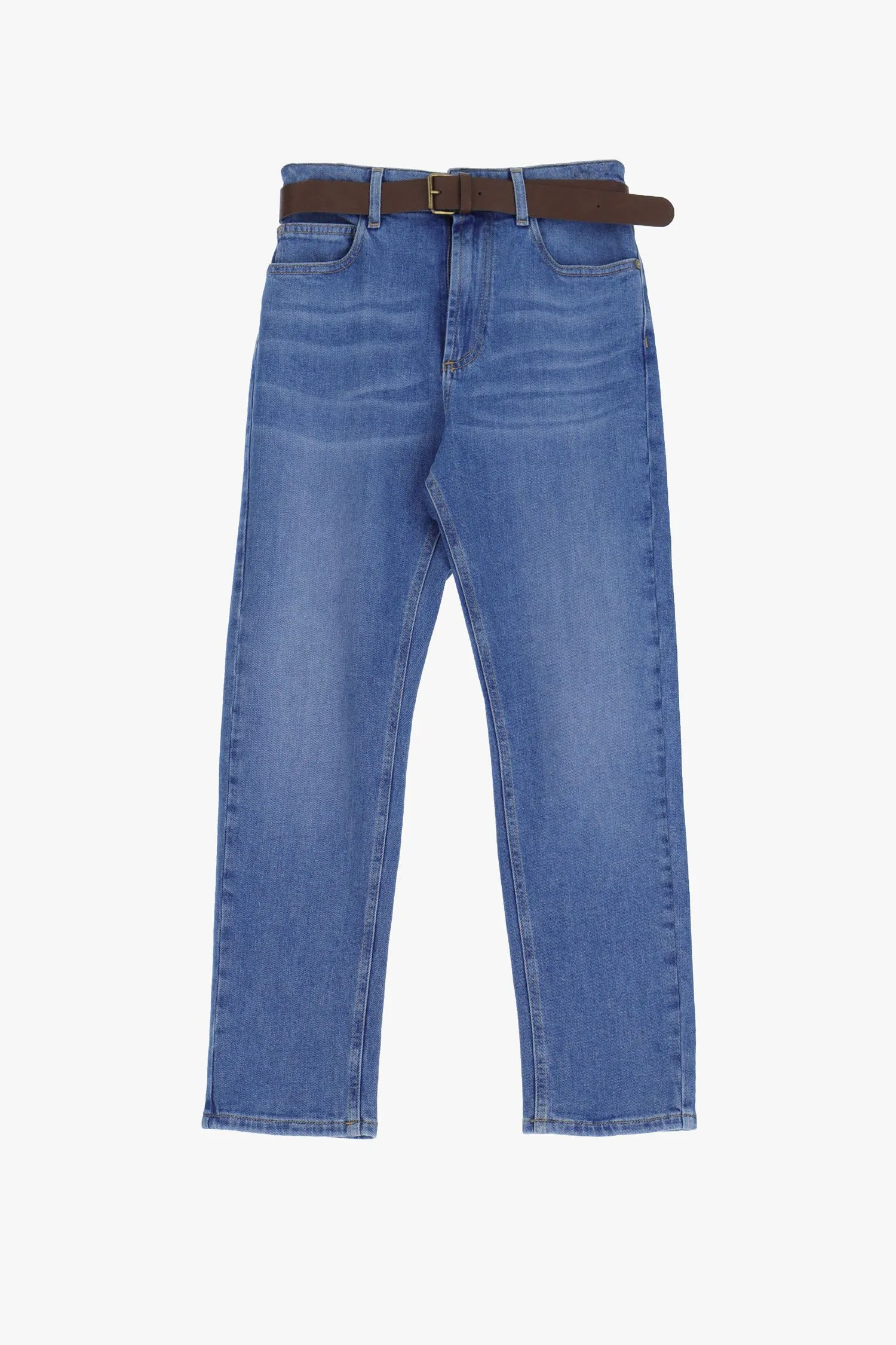  Jeans straight a vita alta con cintura 