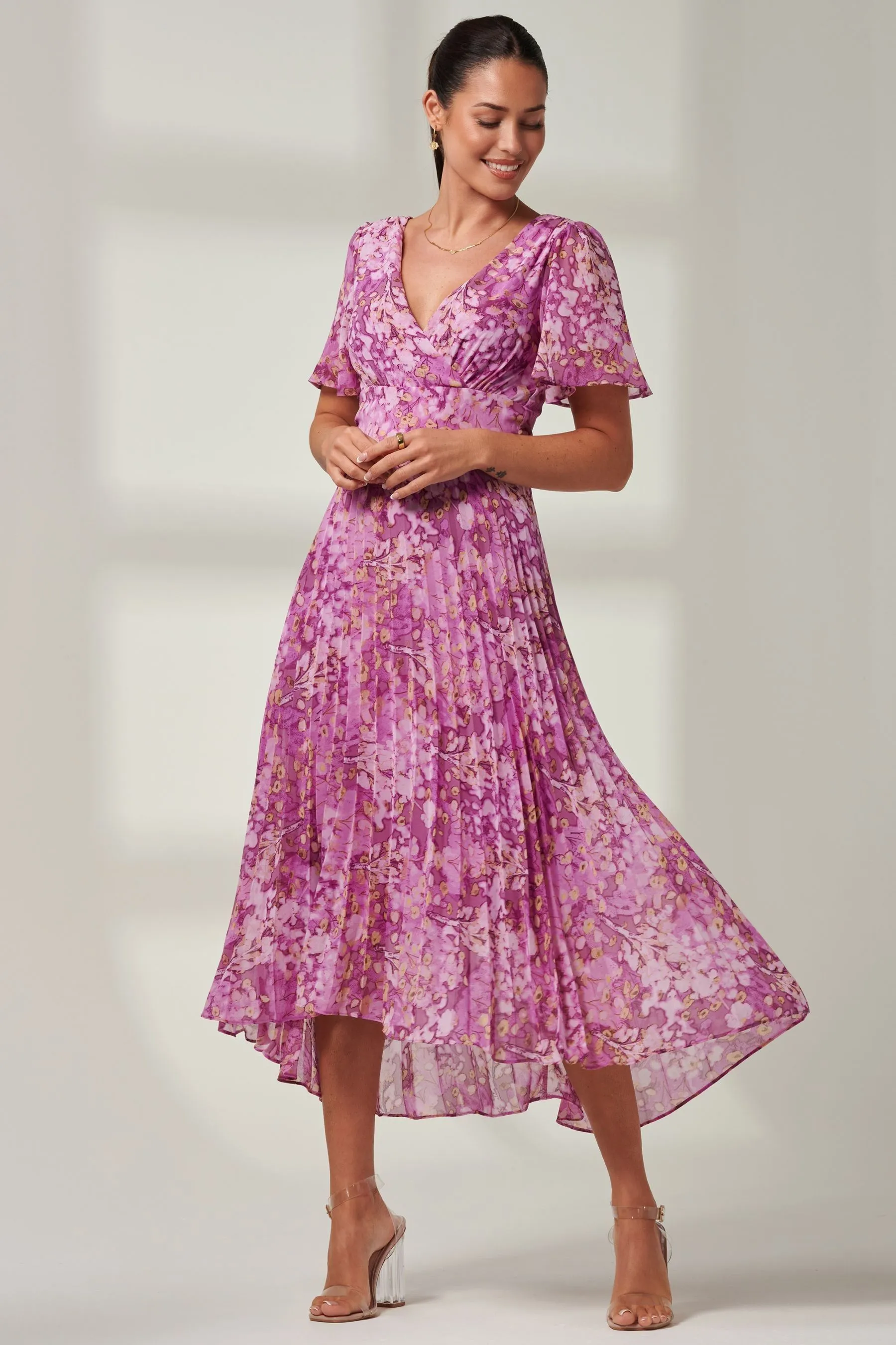 Jolie Moi A pieghe - Abito maxi in chiffon con fondo asimmetrico    