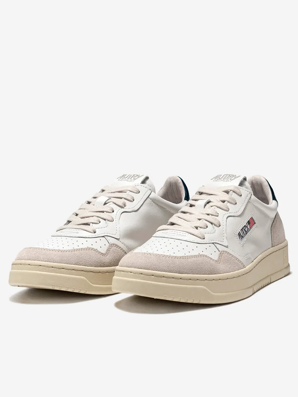 M Medalist Low bianche, blu e suede beige