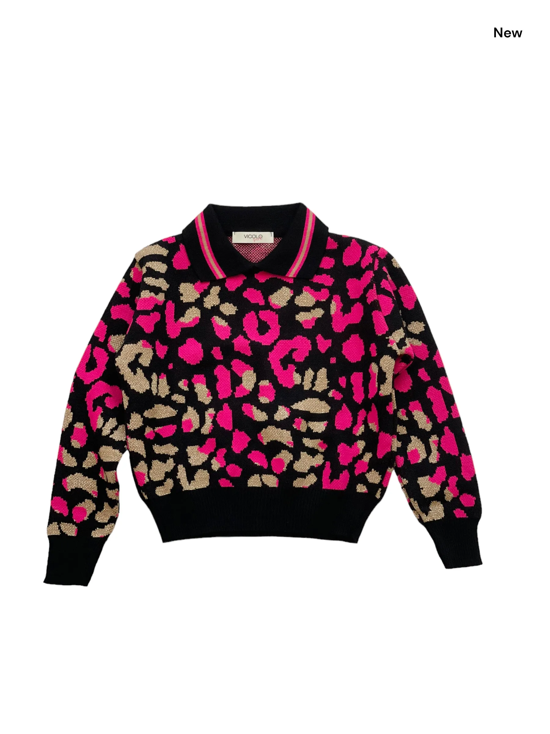 Maglia nera con colletto fantasia all over per bambina