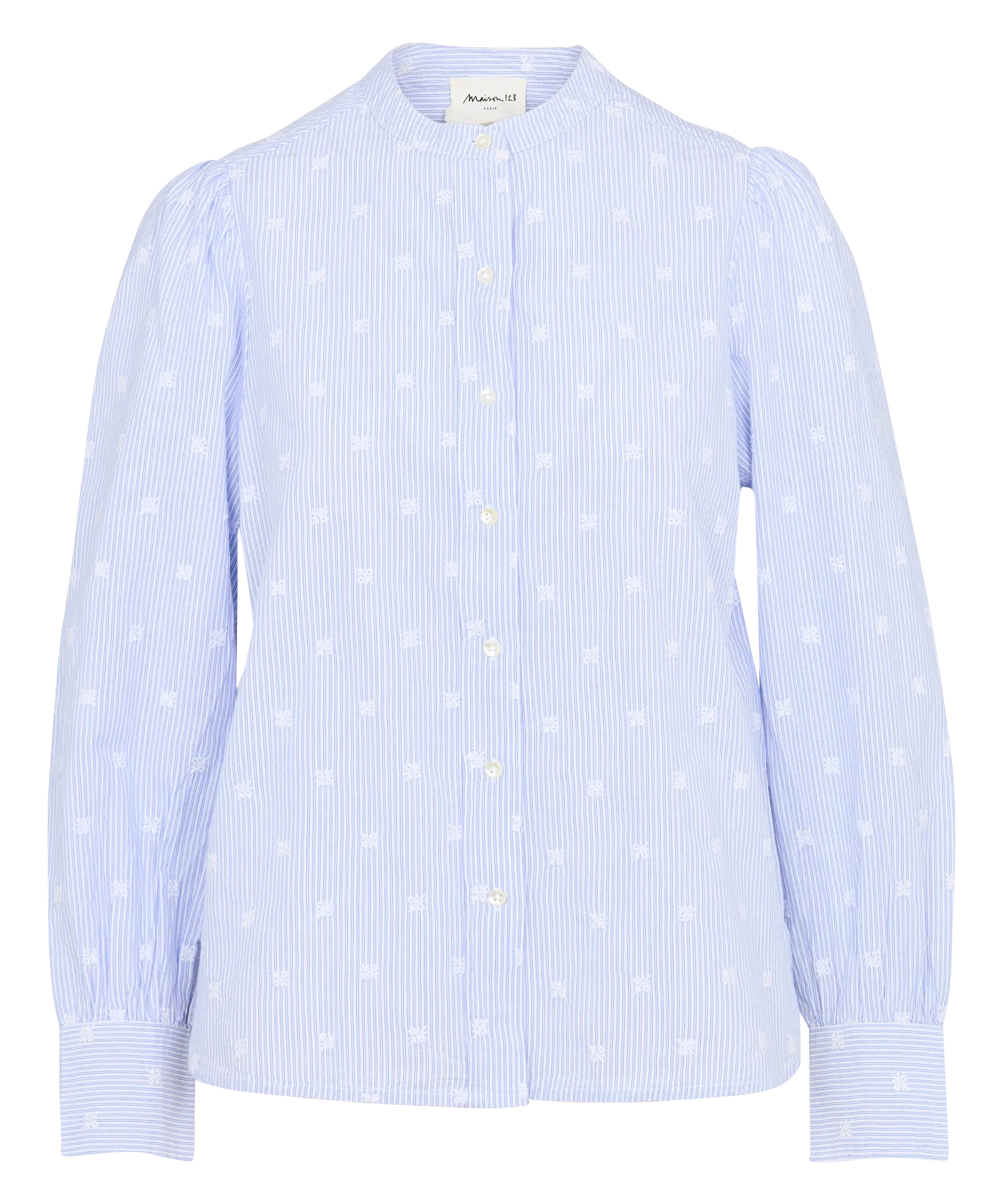 MAISON 123   PENSEE - Camicia diritta in cotone a righe ricamate | Blu