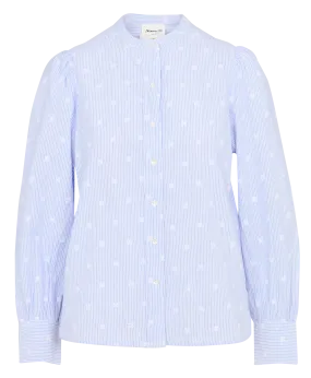  MAISON 123   PENSEE - Camicia diritta in cotone a righe ricamate | Blu