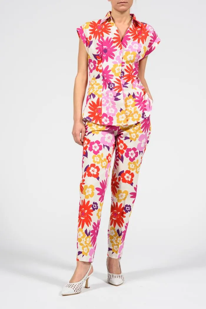 Pantalone a sigaretta cotone fantasia
