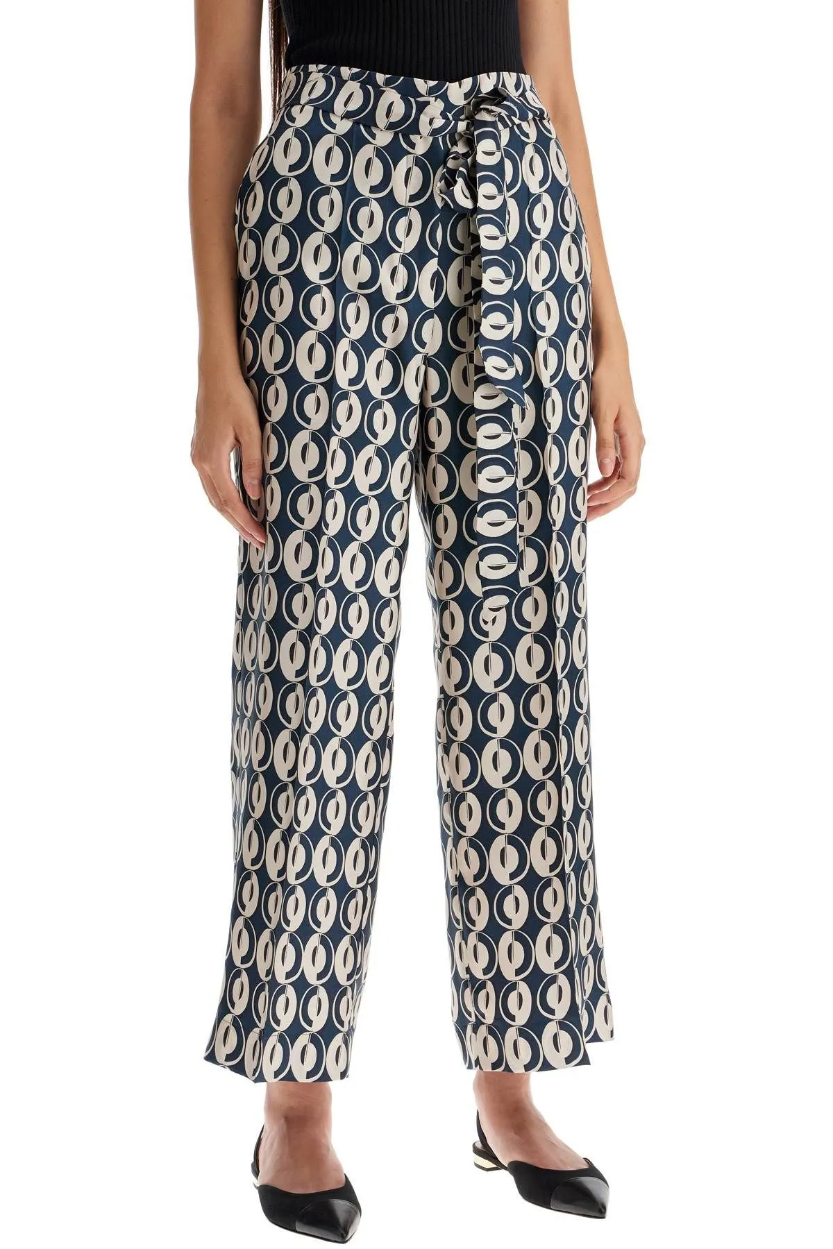 Pantaloni cropped in seta stampata