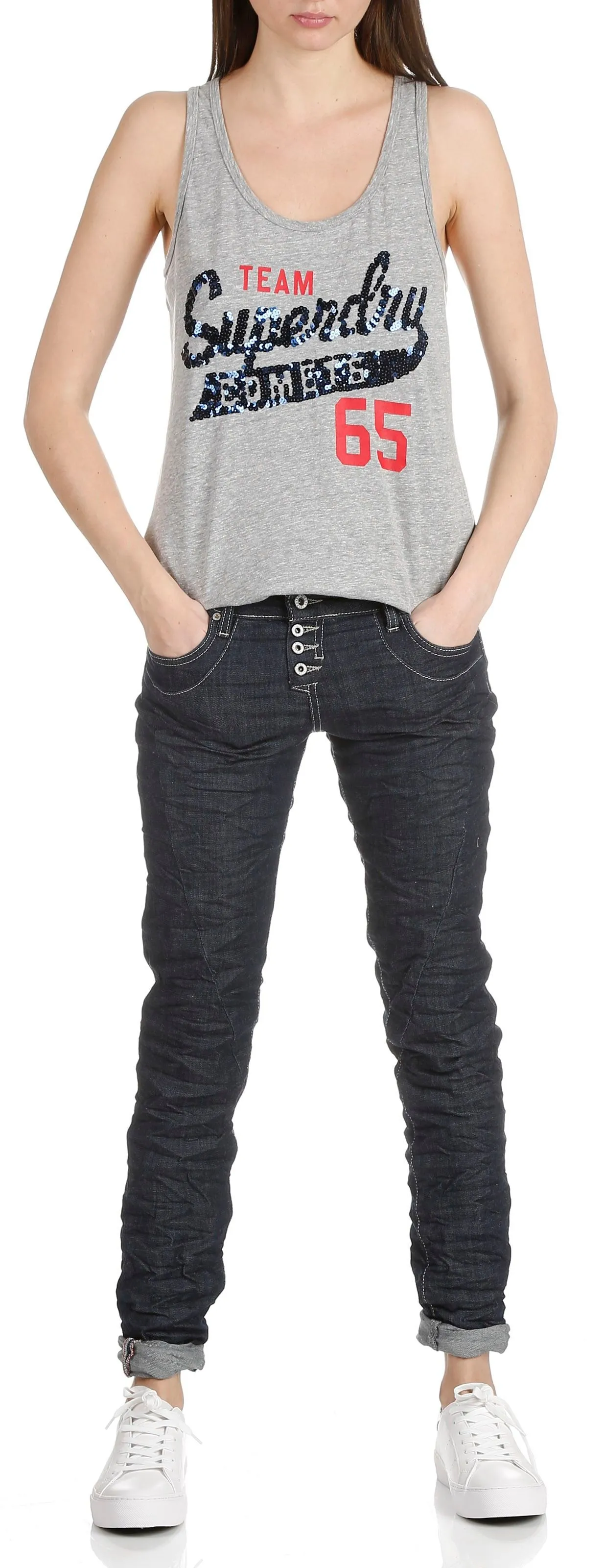  PLEASE   Jeans slim con bottoni | Blu