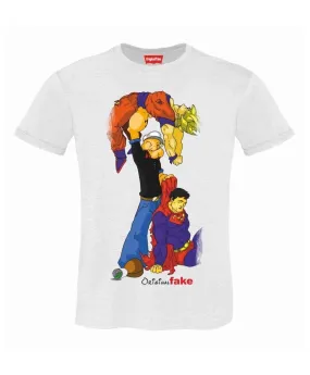 T-shirt uomo - bianca - Stampa Goku Popeye Superman - Mezze maniche
