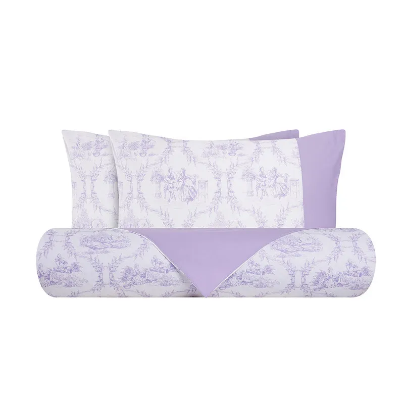 Toile De Jouy Parure copripiumino Bifaccia in cotone Toile de Jouy Violetto/Glicine