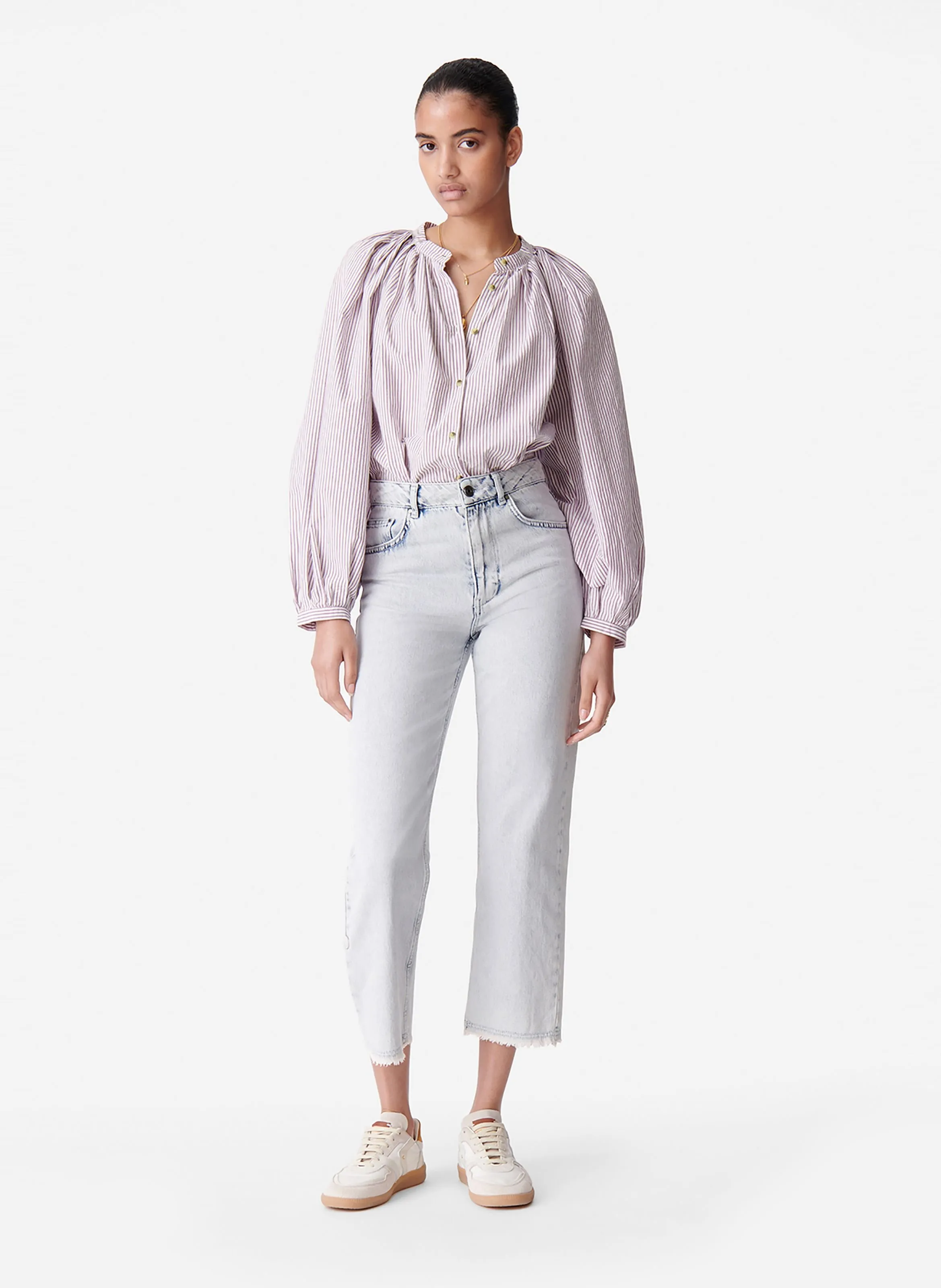  VANESSA BRUNO   SOL - Camicia ampia collo rotondo in cotone a righe | Rosa
