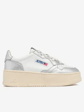 W Medalist Platform Low in pelle bianca e argento