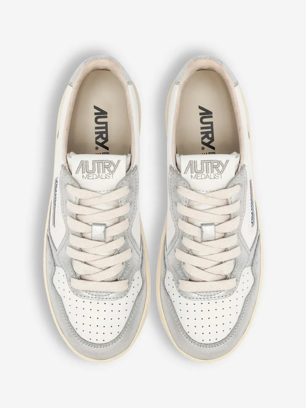 W Medalist Platform Low in pelle bianca e argento