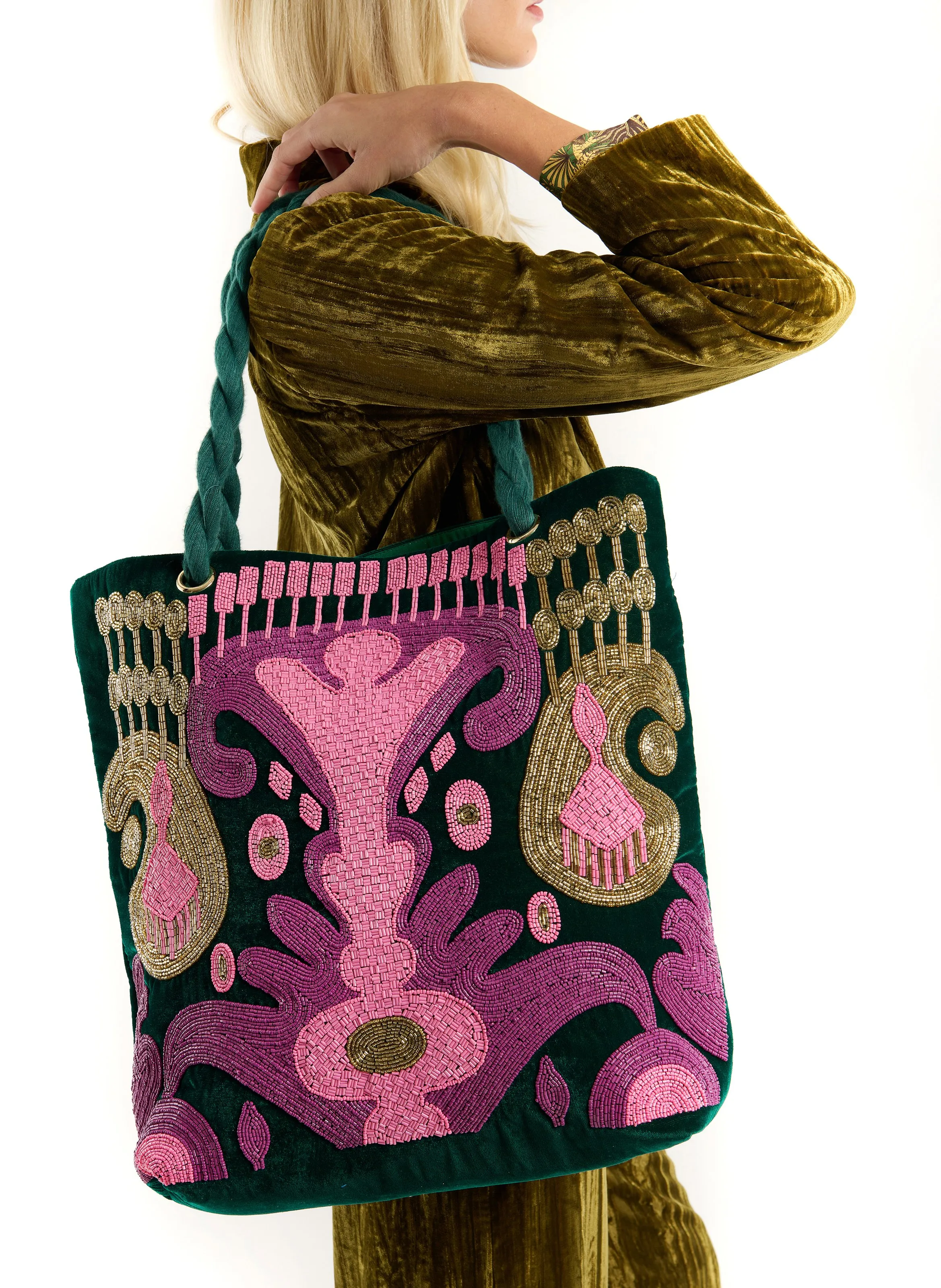  WILD   AWAKE - Shopping bag ricamata | Verde