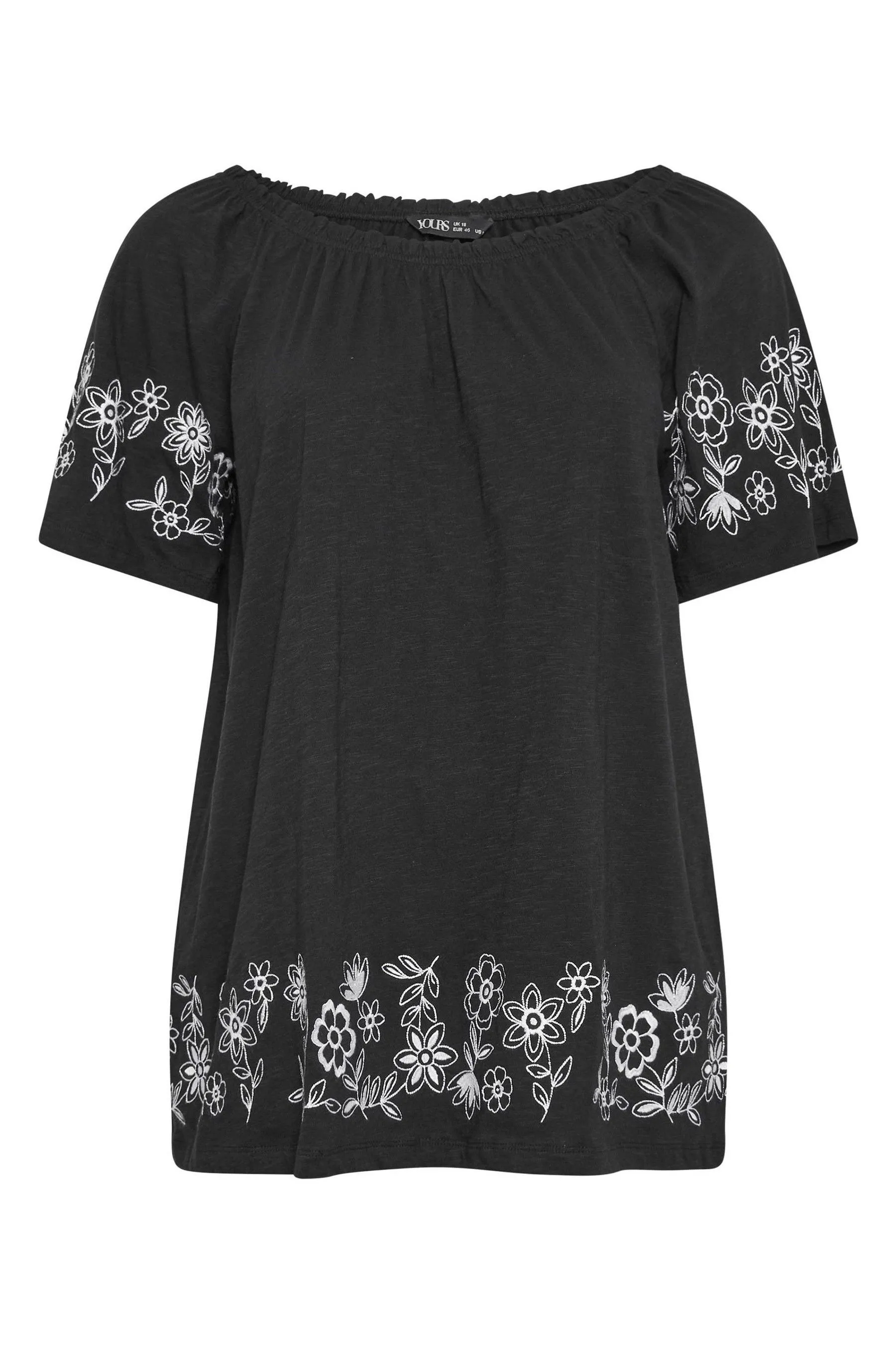 Yours Curve 100% Cotone Dettaglio Ricamato Bardot Top    
