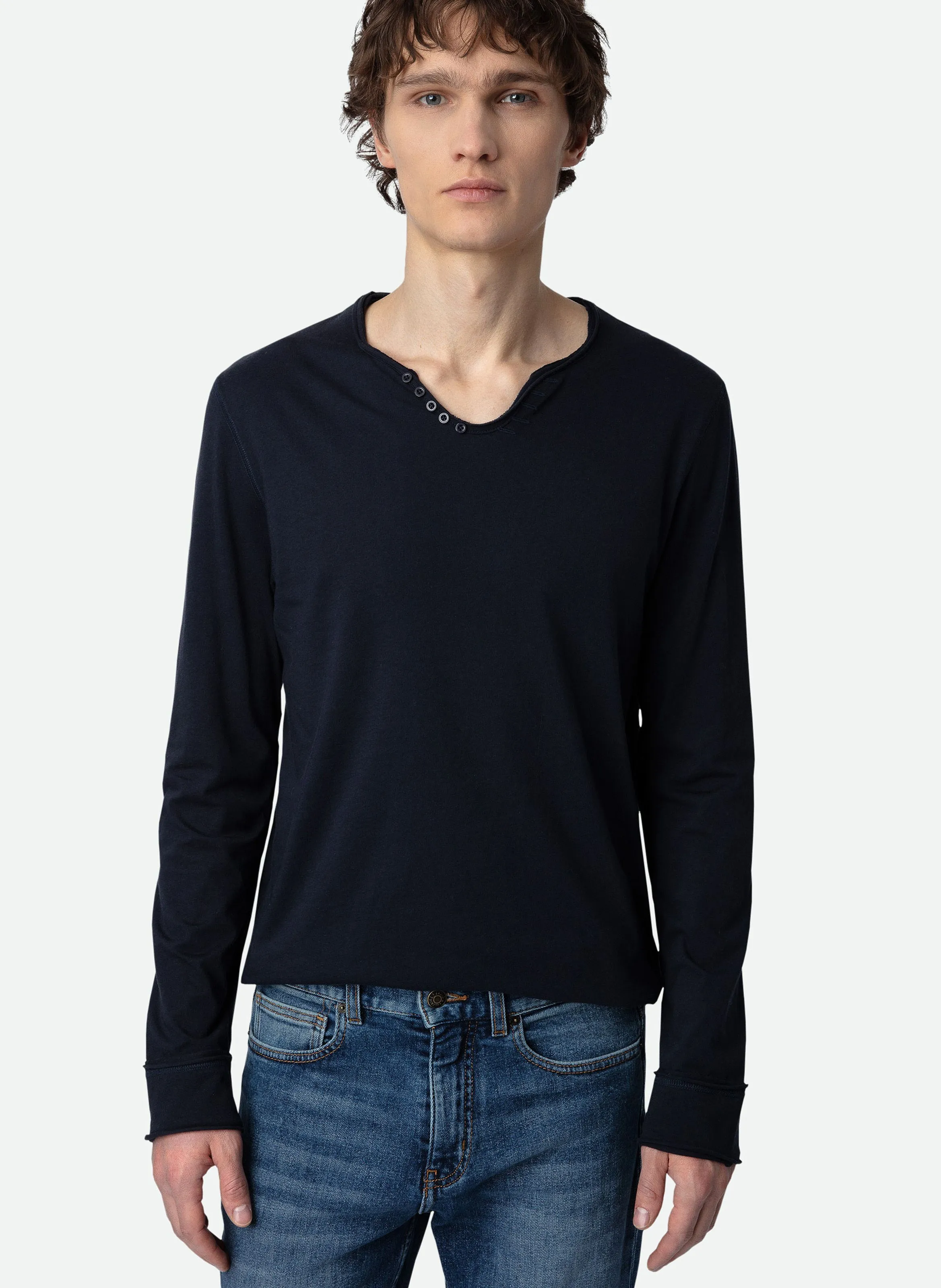  ZADIG&VOLTAIRE   MONASTIR - T-shirt collo serafino regular fit in cotone | Blu